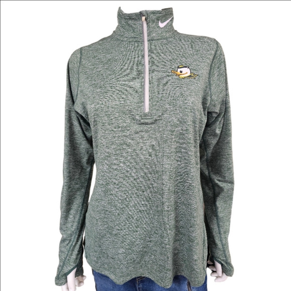 Nike Tops - Nike Oregon Ducks 3/4 Zip Long Sleeve Pullover With Thumbholes Size L